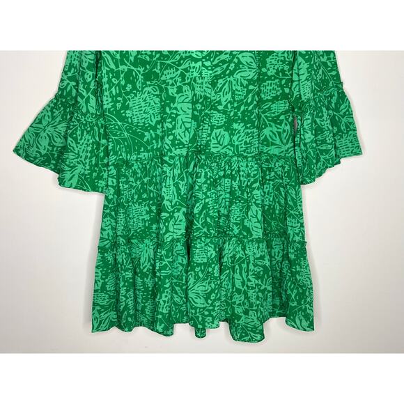 Hyacinth House by Tuckernuck Quidnet Ruffle Tiered Mini Dress Green Floral S - Picture 4 of 9